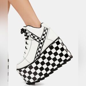 YRU Qozmo Checker Platform Sneakers in black and white vegan leather 8